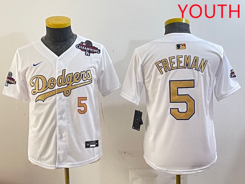 Youth Los Angeles Dodgers #5 Freeman White Champion gold character 2025 Nike MLB Jersey style 2->youth mlb jersey->Youth Jersey